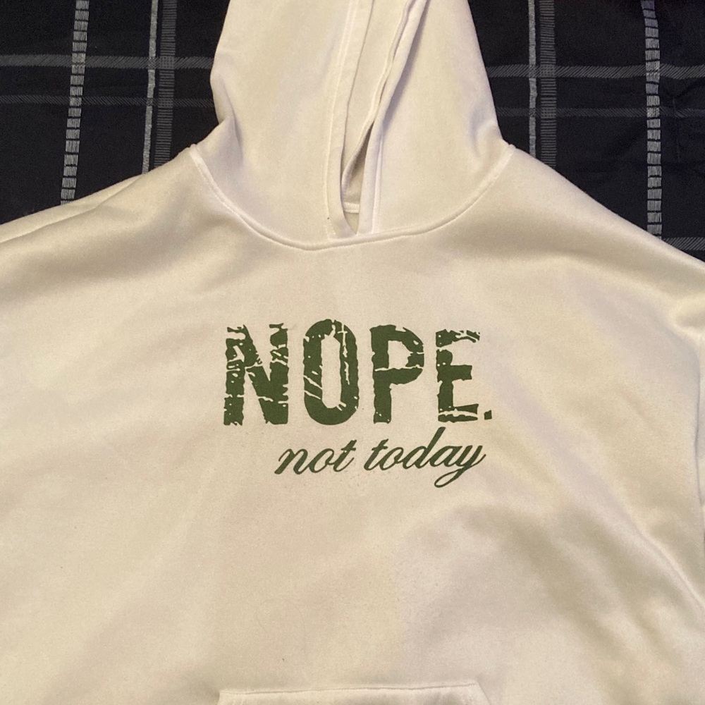 Casual White Hoodie with Green Text